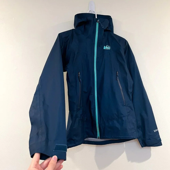 REI Co-op Blue Full Zip Outdoor Hiking Packable Windbreaker Rain Jacket XS - Picture 3 of 11